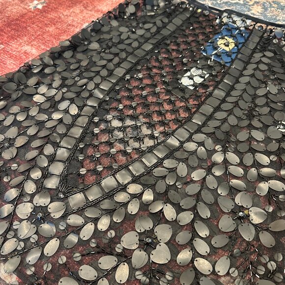 WITH TAGS Vintage Fendi Sequin & Mesh Black Midi Skirt FR 38 / IT 40 - Picture 3 of 5